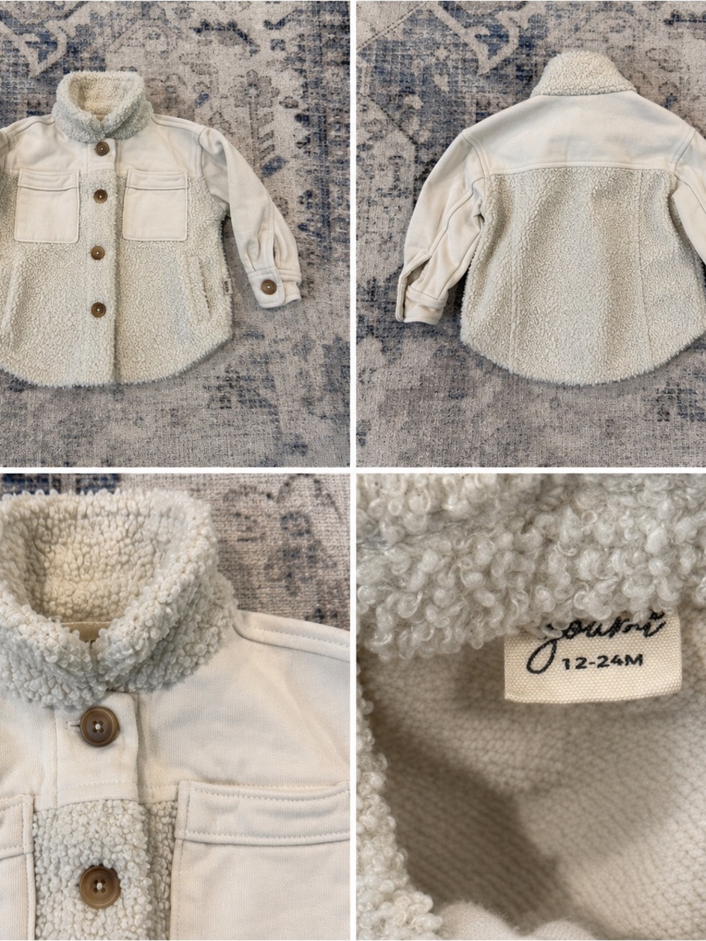 Goumi kids Cream Sherpa-Trim Button-Front Kids Jacket